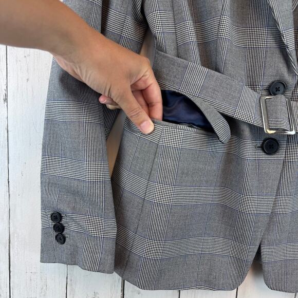 J.Crew Grey Glen Plaid Single-Breasted Harriet Belted Blazer Jacket AC384 Size 8 - Picture 6 of 16
